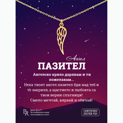 Сребърно колие с 14K позлата за късмет и закрила Ангел Пазител