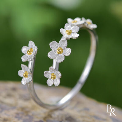 Сребърен пръстен с 18К позлата FORGET-ME-NOT