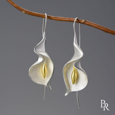 Висящи сребърни обеци с 18К позлата MY CALLA