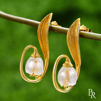 Сребърни обеци цветя с естествен кристал LILY OF THE VALLEY